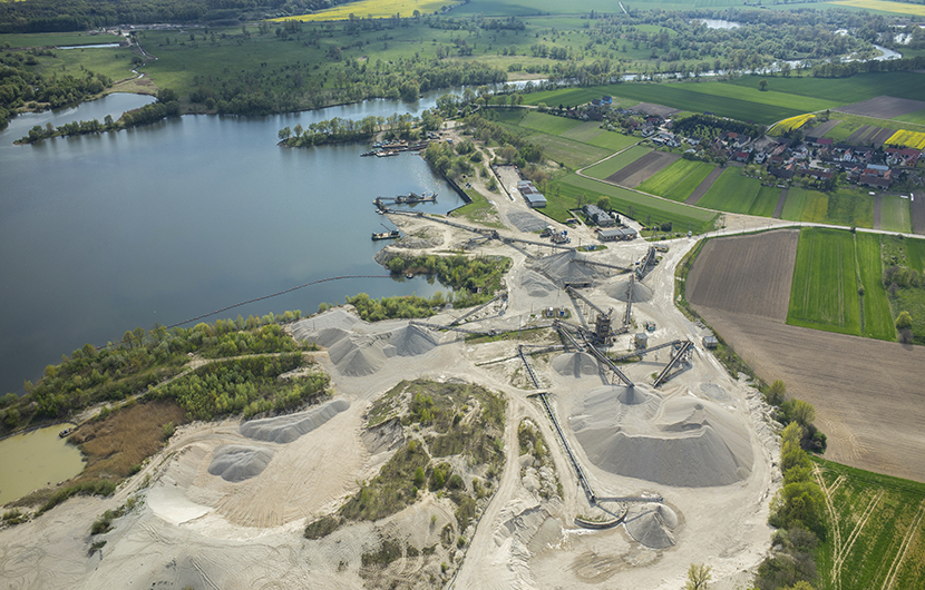 Sand mine Aerial view on the big sand mine